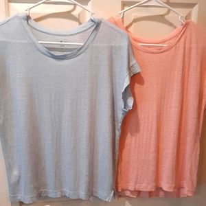 Lou & Grey Linen Cap Sleeve Shirts size XS Blue and Pink